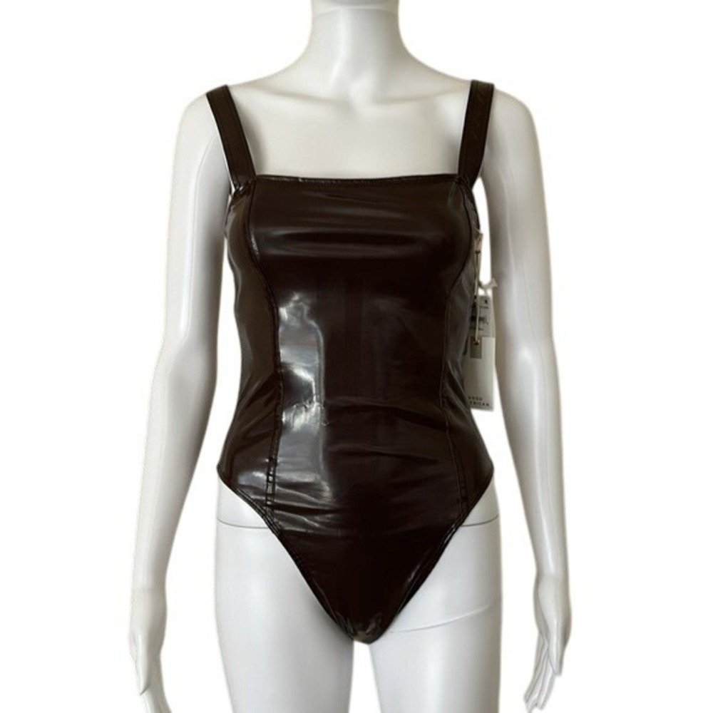 Good American Vinyl Corset Bodysuit Adjustable Straps Dark Chocolate size 0 = XS